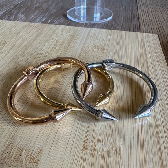 Spike Cuff Bracelet Trio - Gold, Rose Gold & Silver - Picture 5 of 11